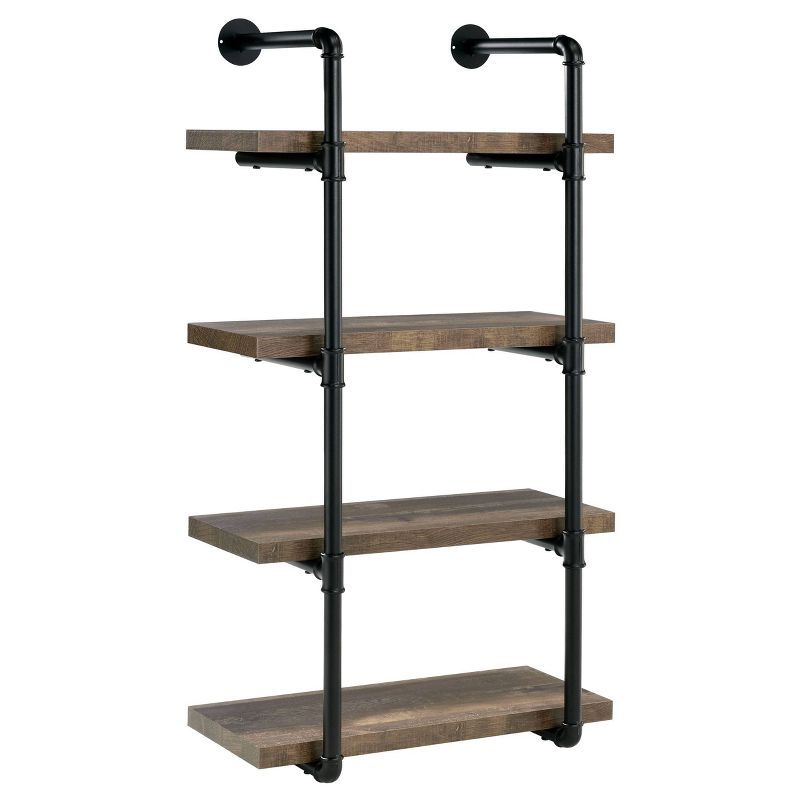 Industrial Black and Rustic Oak 24" Wall Shelf with Four Shelves