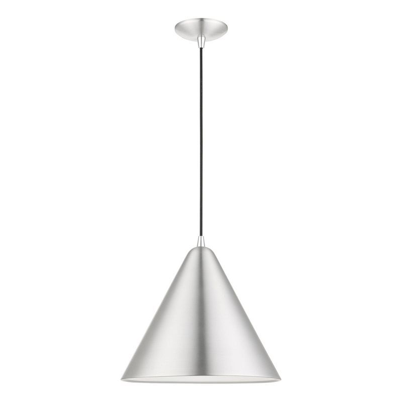 Dulce Brushed Aluminum Pendant with Shiny White Interior, 14" Shade