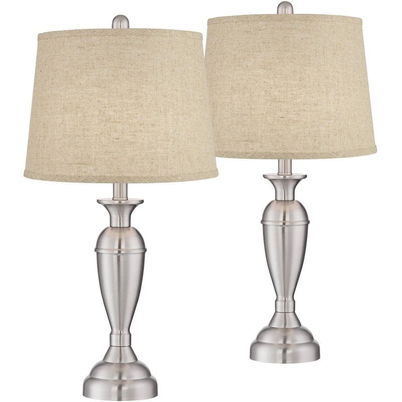 Brushed Nickel Table Lamps with Burlap Drum Shades, Set of 2