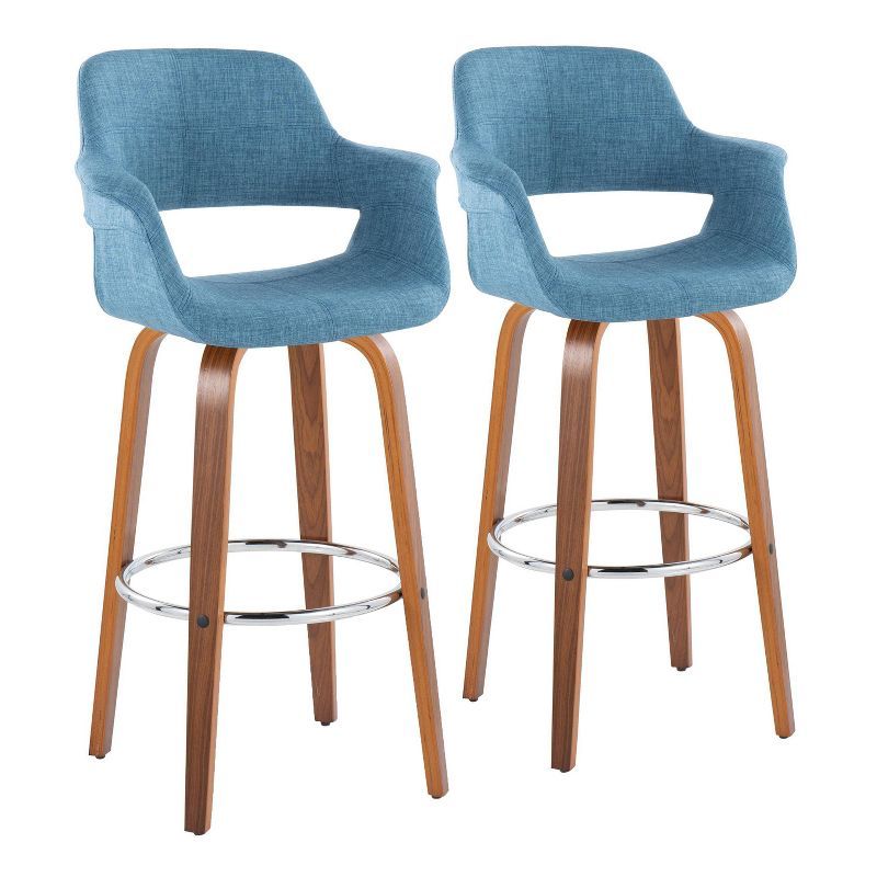 Vintage Flair Blue Walnut Chrome Swivel Bar Stool Set