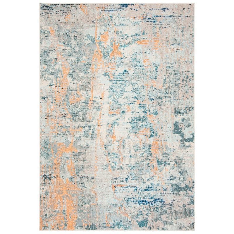 Rectangular Light Blue and Beige Synthetic Area Rug