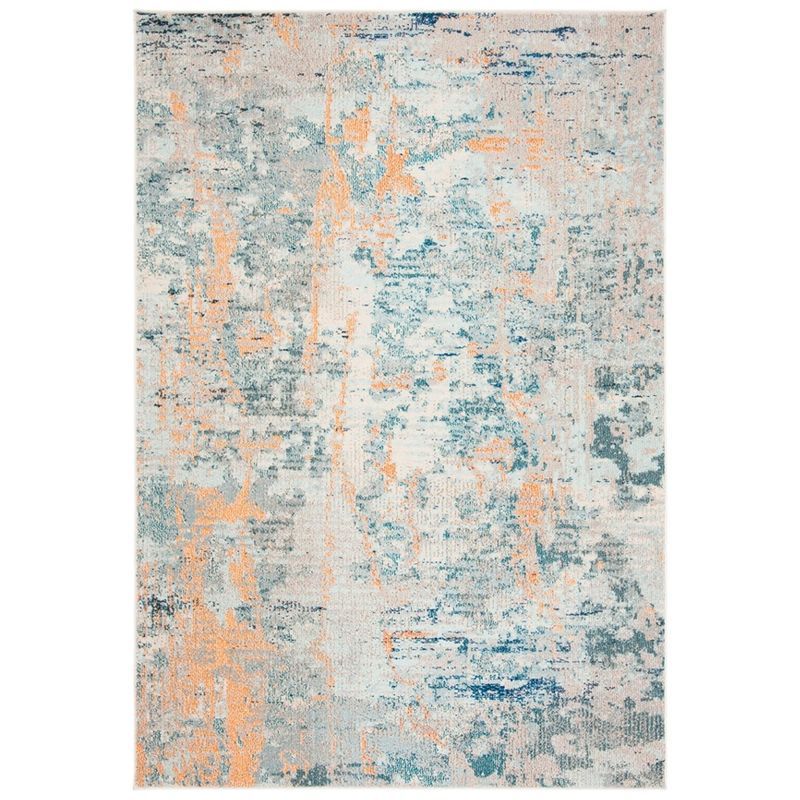 Rectangular Light Blue and Beige Synthetic Area Rug