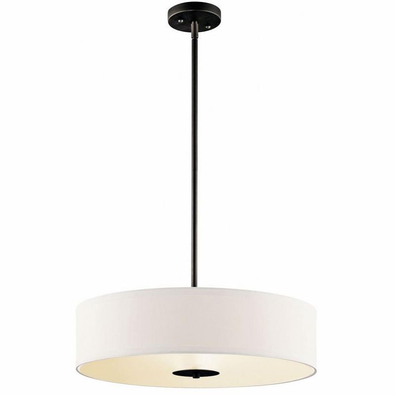 Transitional 20" Drum Pendant with White Microfiber Shade in Black and Bronze