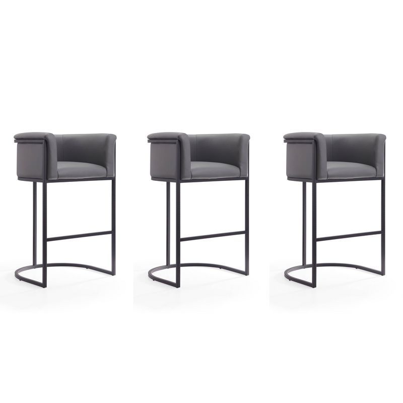 Set of 3 Grey and Black Metal Upholstered Barstools