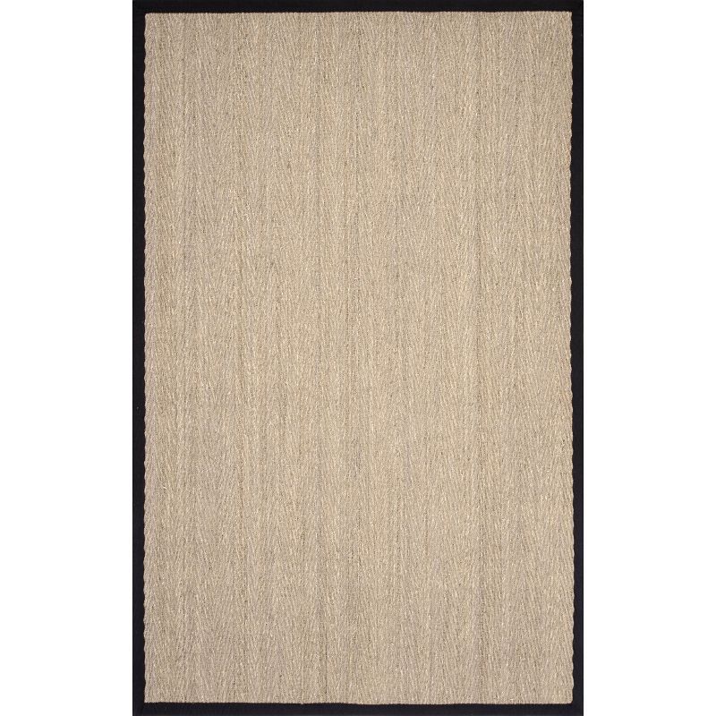 Black Seagrass Herringbone 61" Rectangular Easy Care Rug