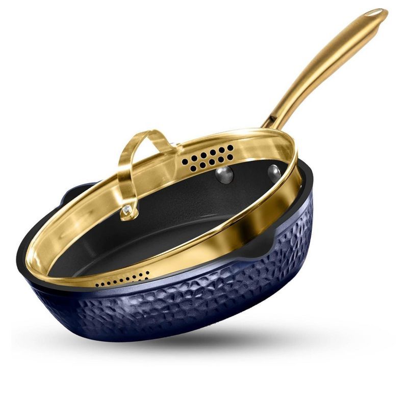 Navy and Gold Nonstick Aluminum Sauté Pan with Lid