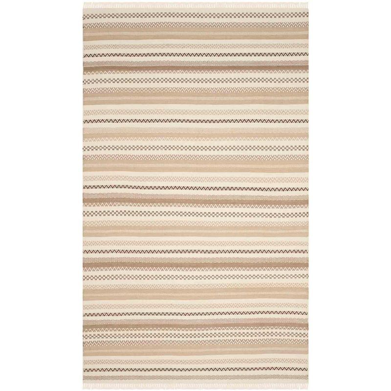 Beige and Brown Flat Woven Wool Cotton Area Rug 4' x 6'