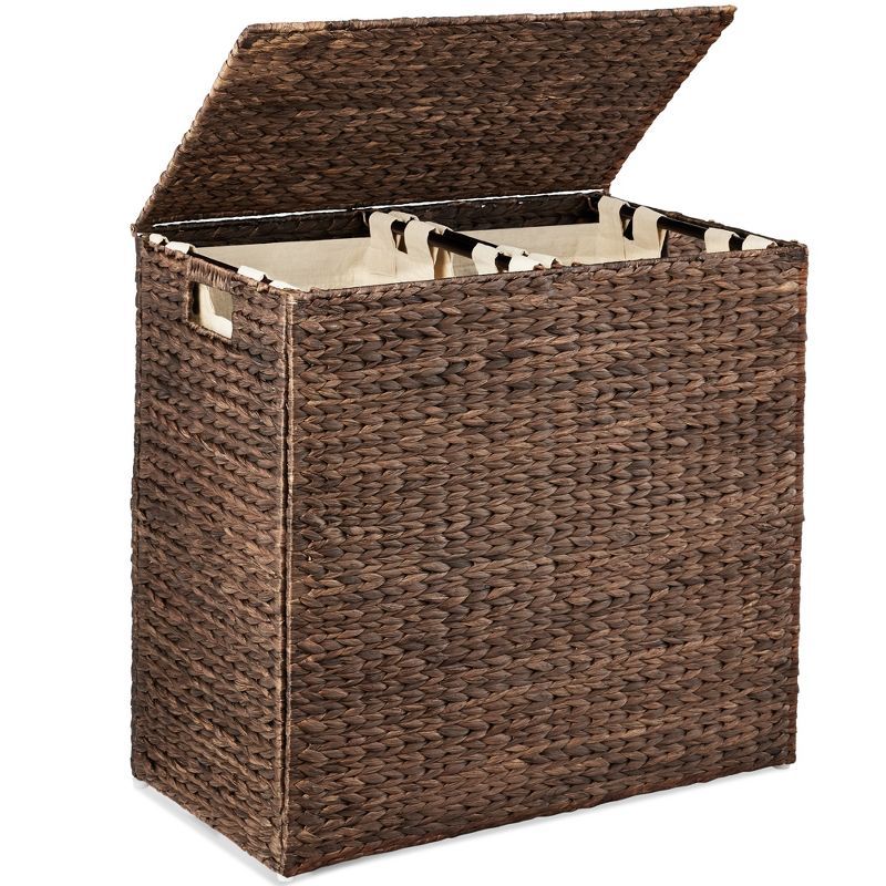 Espresso Brown Wicker Double Laundry Hamper with Lid