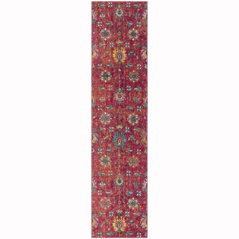 Hand-Knotted Red and Multicolor Cotton Runner Rug