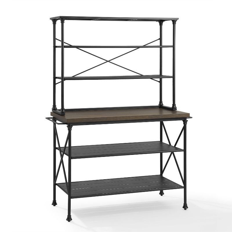 Madeleine Black and Brown Metal Kitchen Island with Hutch