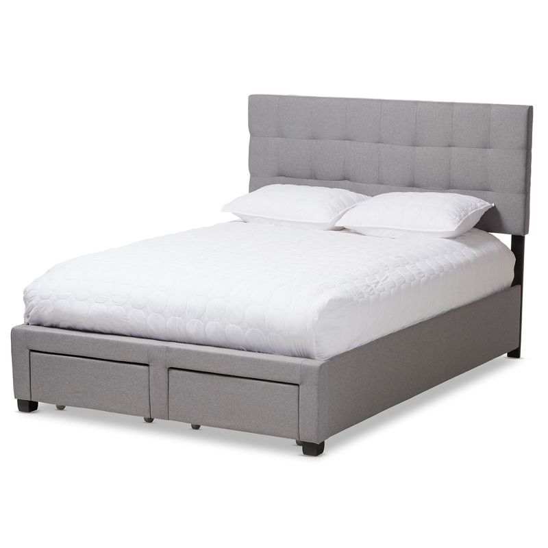 Contemporary Gray Queen Upholstered Storage Bed with Tufted Headboard