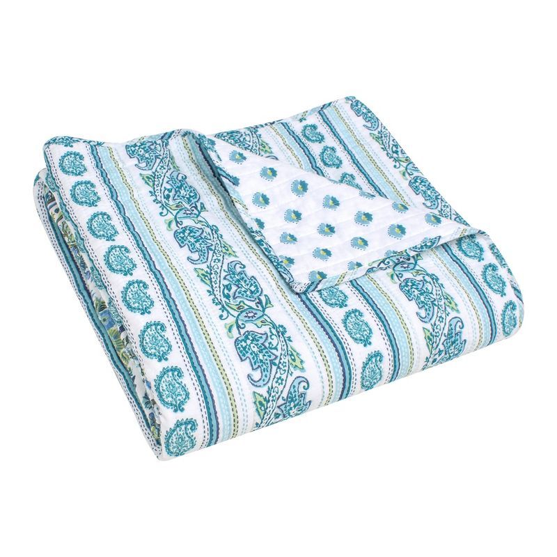 Yasmina Teal Blue Green Cotton Reversible Quilted Throw