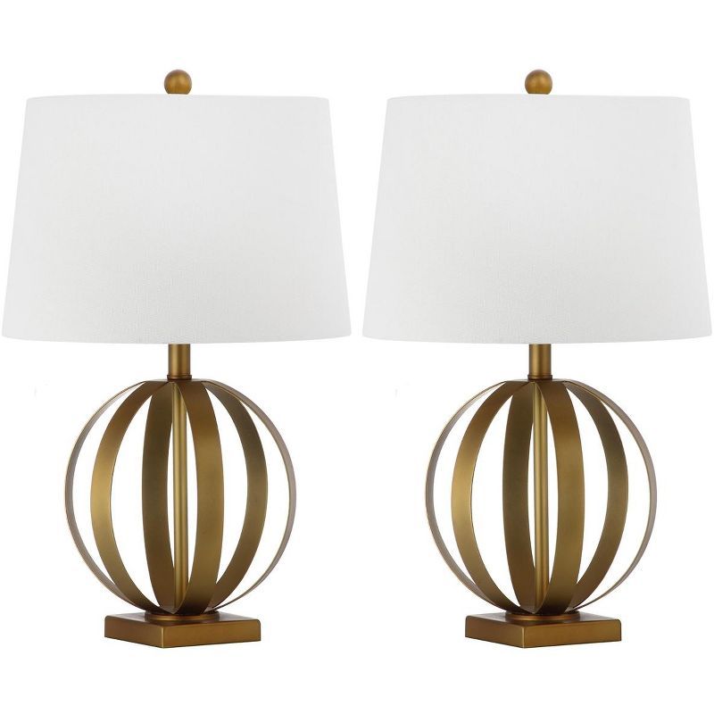 Euginia Sphere Gold-Finished Metal Table Lamp Set with White Cotton Shade