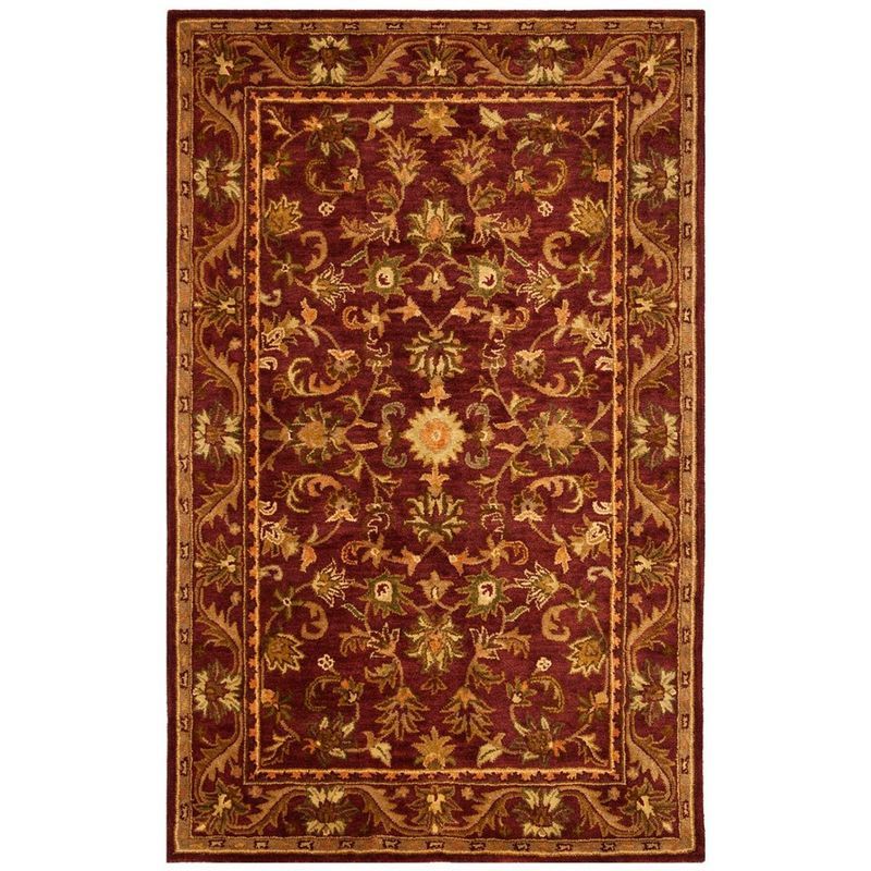 Handmade Red Floral Wool Tufted Reversible Rug, 5' x 8'