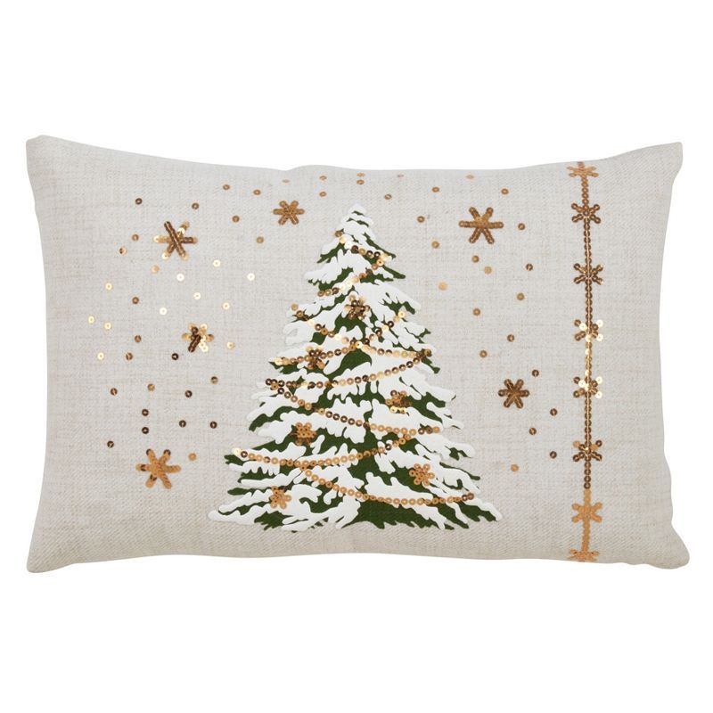 Ivory Christmas Tree LED Lights Throw Pillow