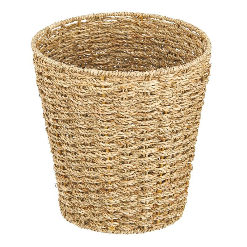 Natural Seagrass Round Woven Wastebasket Trash Can