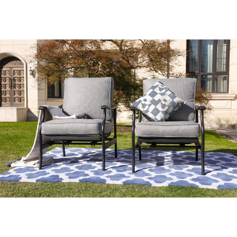 Gray Steel Outdoor Patio Lounge Chairs with Cushions