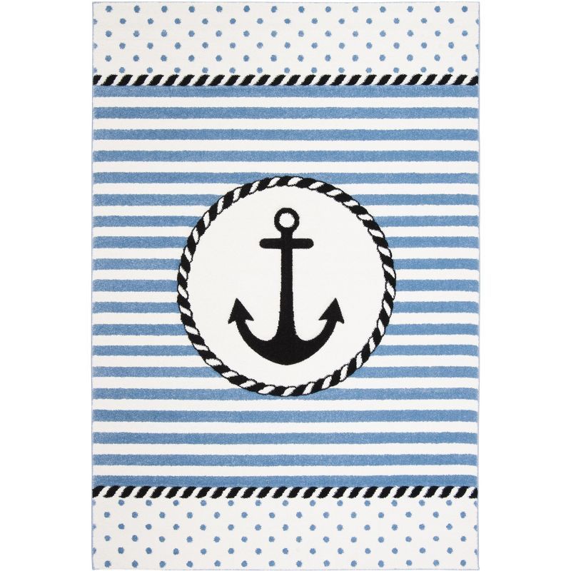 Ivory and Navy Synthetic Anchor Kids Rug, 3'3" x 5'3"