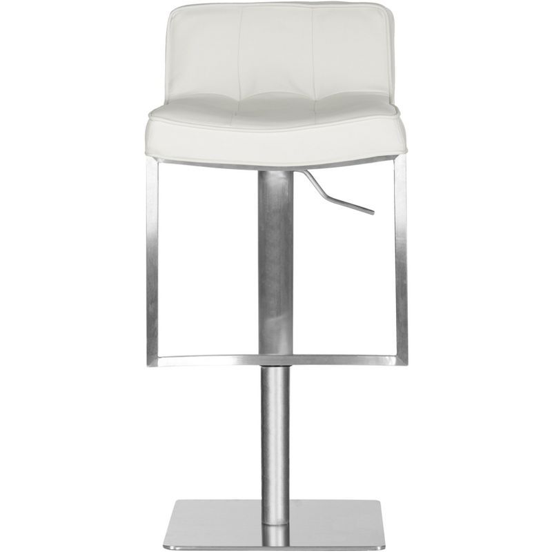 Adjustable White Leather Swivel Bar Stool with Metal Base