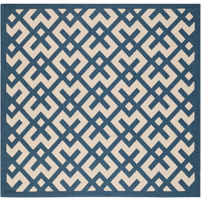 Navy and Beige 6'7" Square Synthetic Easy-Care Area Rug