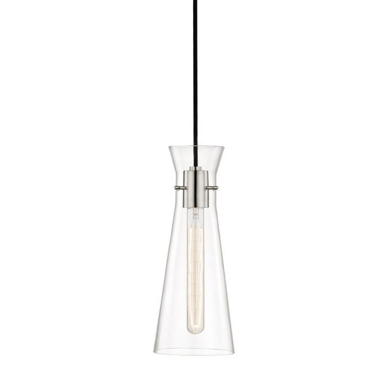 Polished Nickel Clear Glass Pendant Light with Adjustable Cord