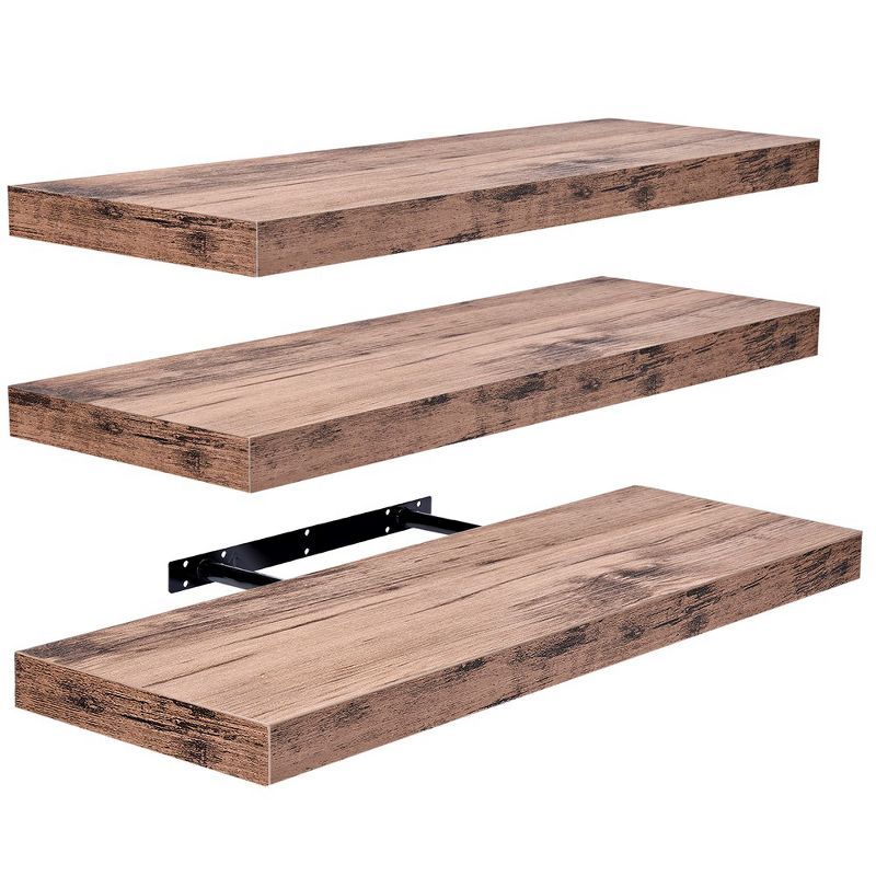 Mahogany Brown Wooden Floating Accent Shelves Set