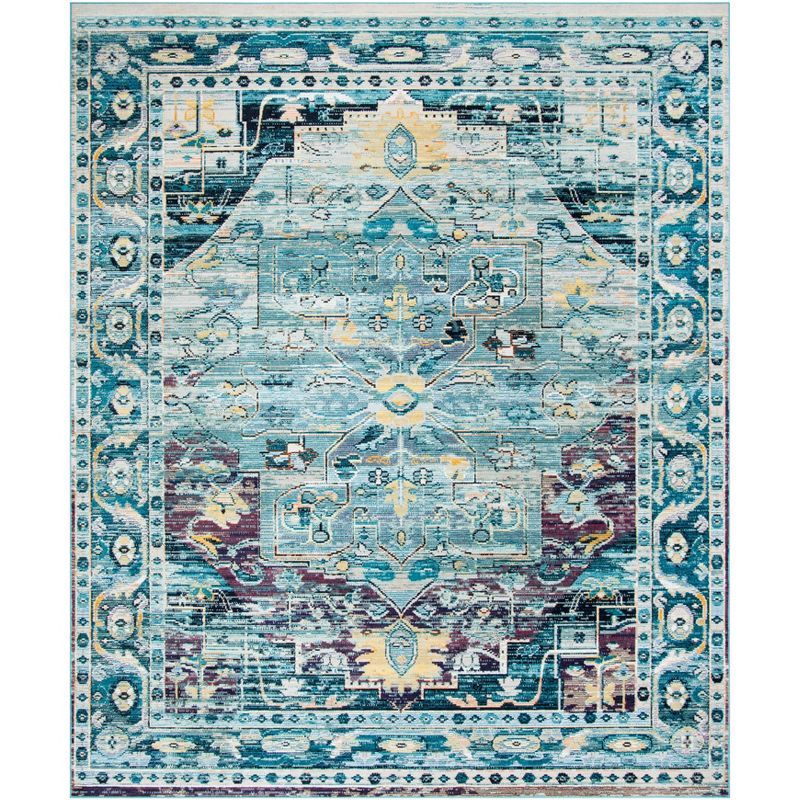 8' x 10' Teal and Purple Synthetic Transitional Area Rug