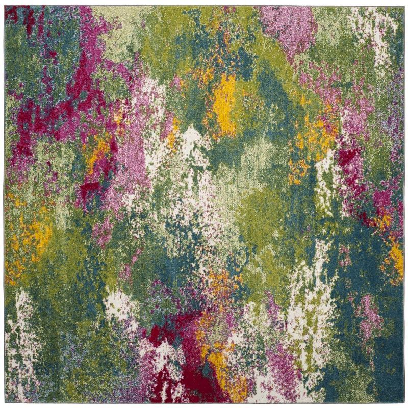 Abstract Euphoria Round Synthetic Rug in Green/Fuchsia - 59"