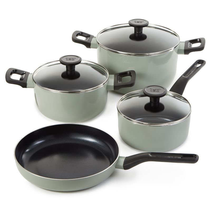 Sage Green Non-stick Ceramic 7-Piece Cookware Set with Recycled Aluminum