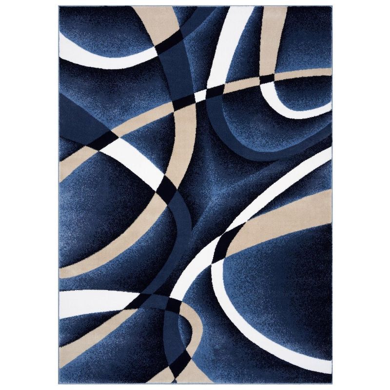 Navy and Beige Abstract Geometric 8' x 10' Area Rug