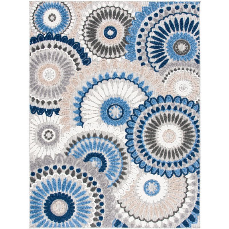 Grey and Blue Floral Synthetic 8' x 10' Reversible Area Rug