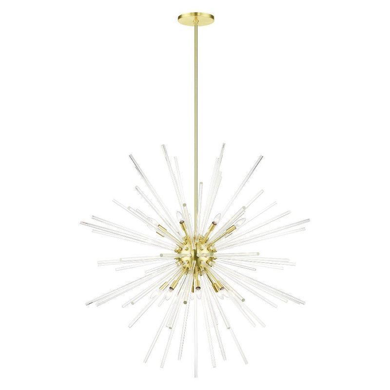 Satin Brass Elegance 16-Light Chandelier with Clear Crystal Rods