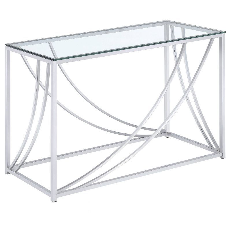 Contemporary Silver Metal and Glass Rectangular Console Table