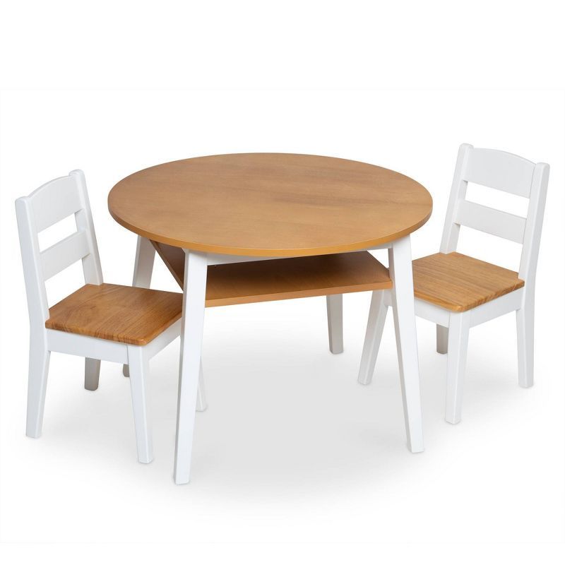 Light Wood and White Round Kids Table with Chairs Set