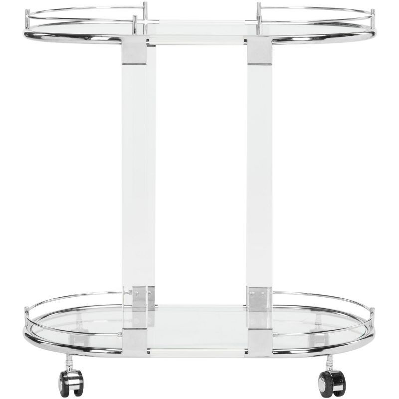 Small Clear Acrylic and Brass Oval Bar Cart with Storage