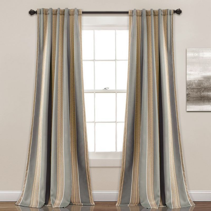 Gray and Beige Polyester Blackout Stripe Window Panels