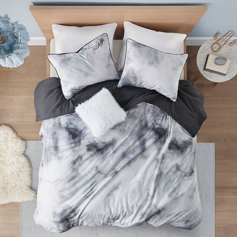 King/California King Charcoal Gray Microfiber Tie Dye Bedspread Cover Set