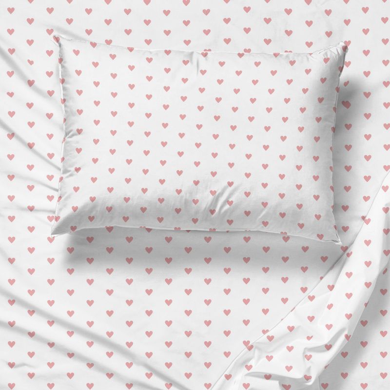 Queen Pink Hearts Organic Cotton Percale Sheet Set