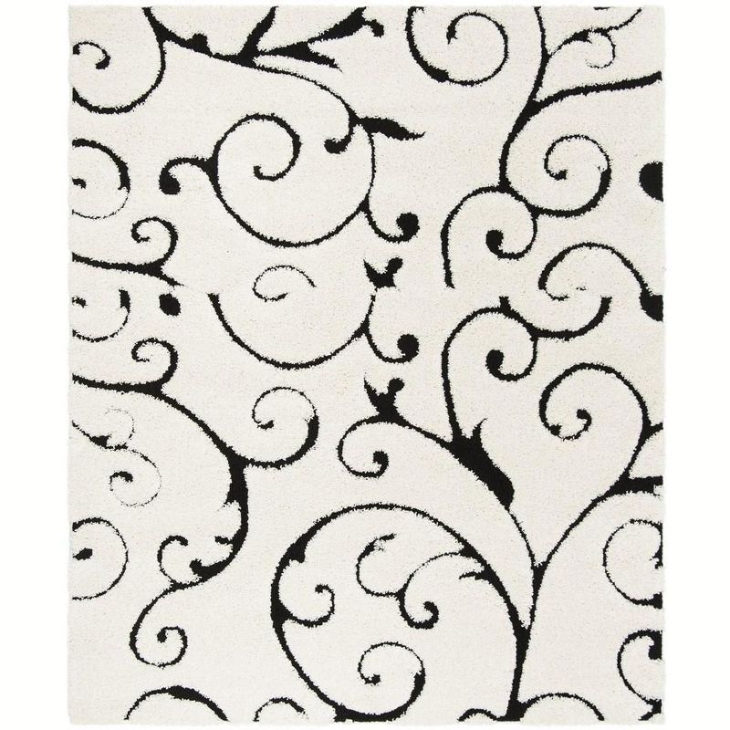 Ivory and Black Floral Shag Square Area Rug