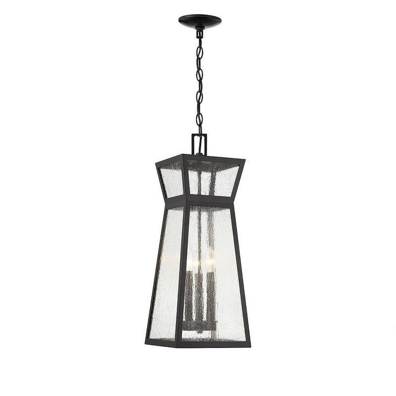 Millford Matte Black 3-Light Outdoor Hanging Lantern with Seeded Glass