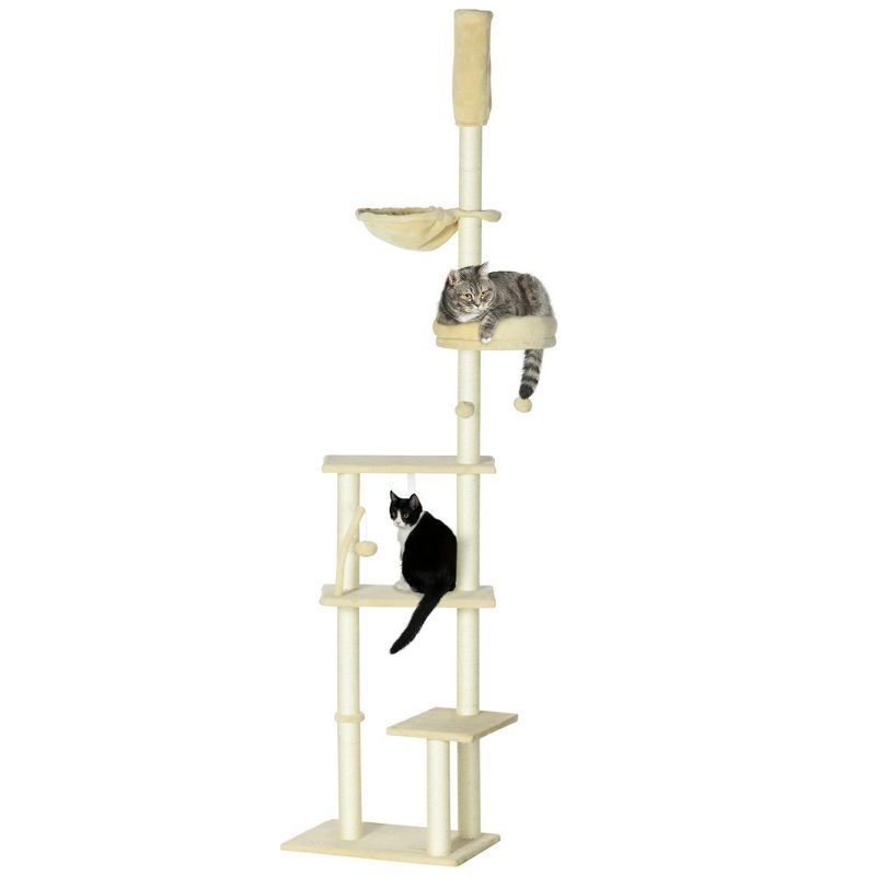 Beige Sisal Multi-Tier Cat Climbing Tree with Hammock