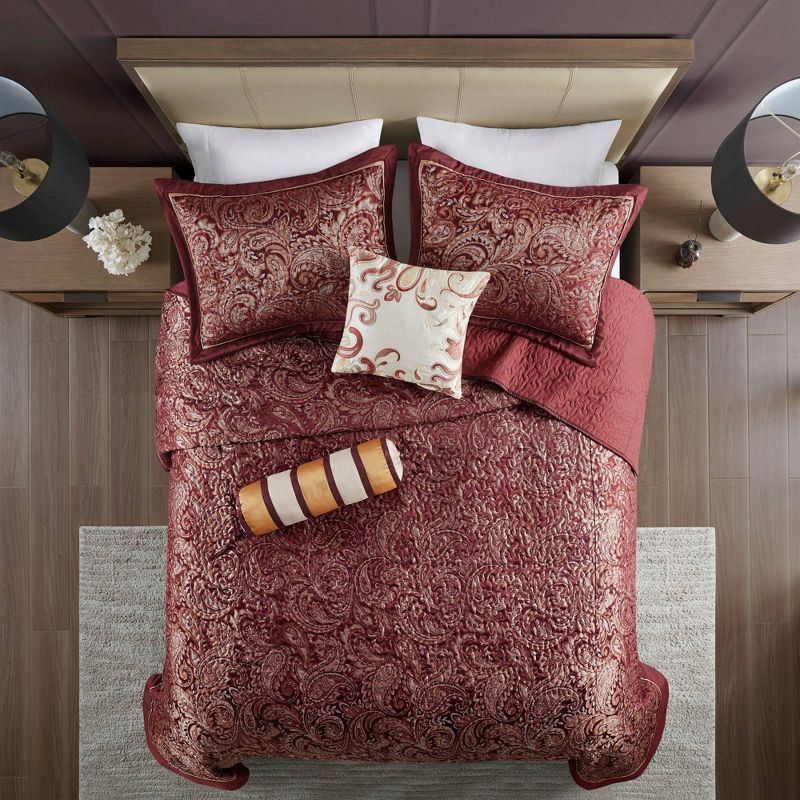 Burgundy King Microfiber Reversible Jacquard Bedspread Set