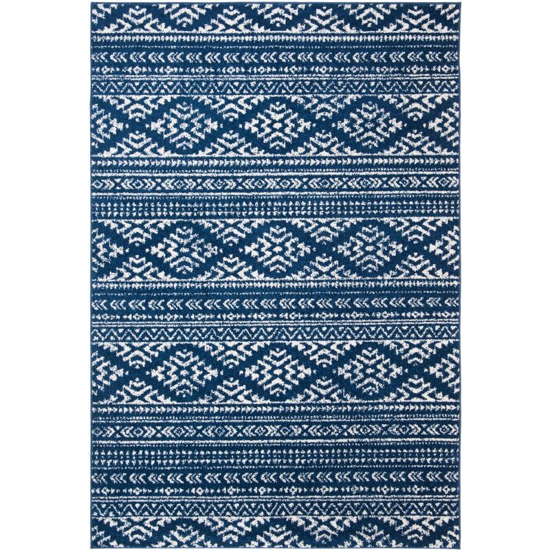 Navy and Ivory Hand-Knotted Synthetic Area Rug