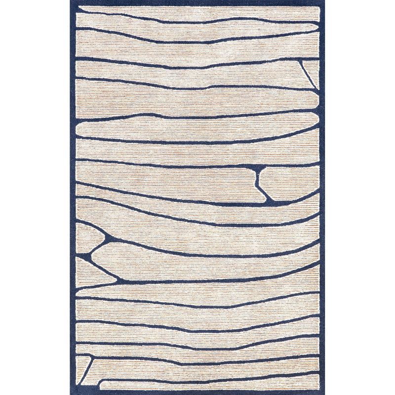 Addie Ivory and Blue Striped Wool Area Rug