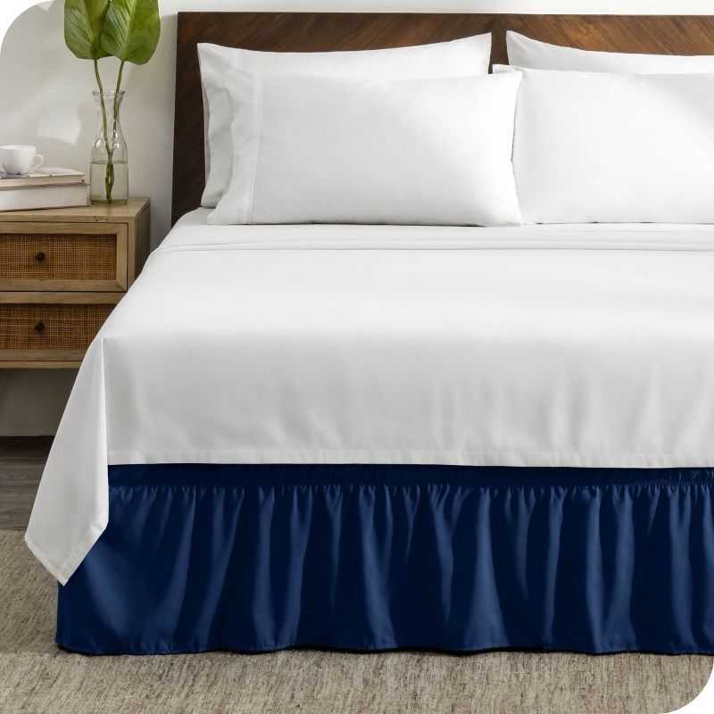 Queen Dark Blue Polyester Ruffled Bed Skirt