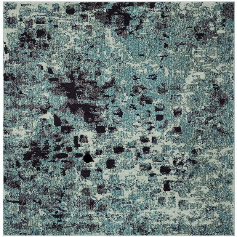 Monaco Light Blue Abstract Square Synthetic Area Rug 6'7"