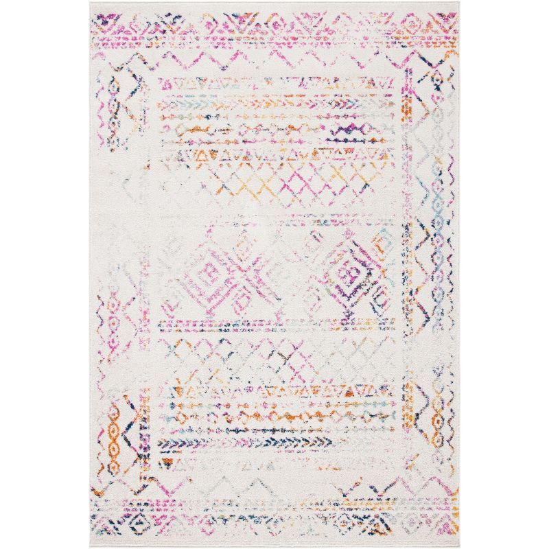 Ivory & Fuchsia Hand-Knotted Synthetic Rectangle Area Rug