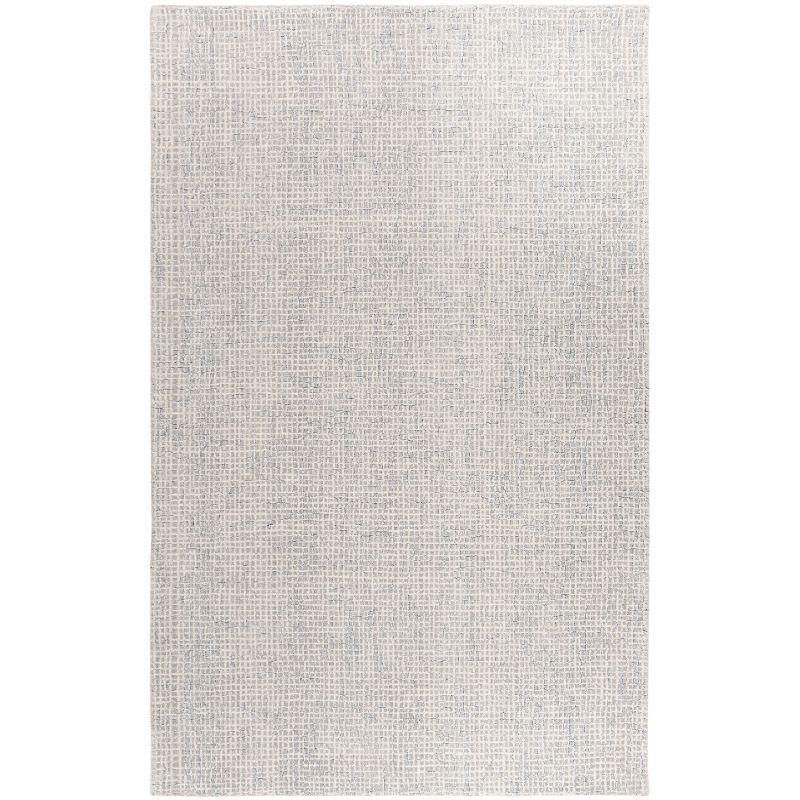 Minimalist Silver and Blue Tufted Wool Abstract Area Rug - 5' x 8'