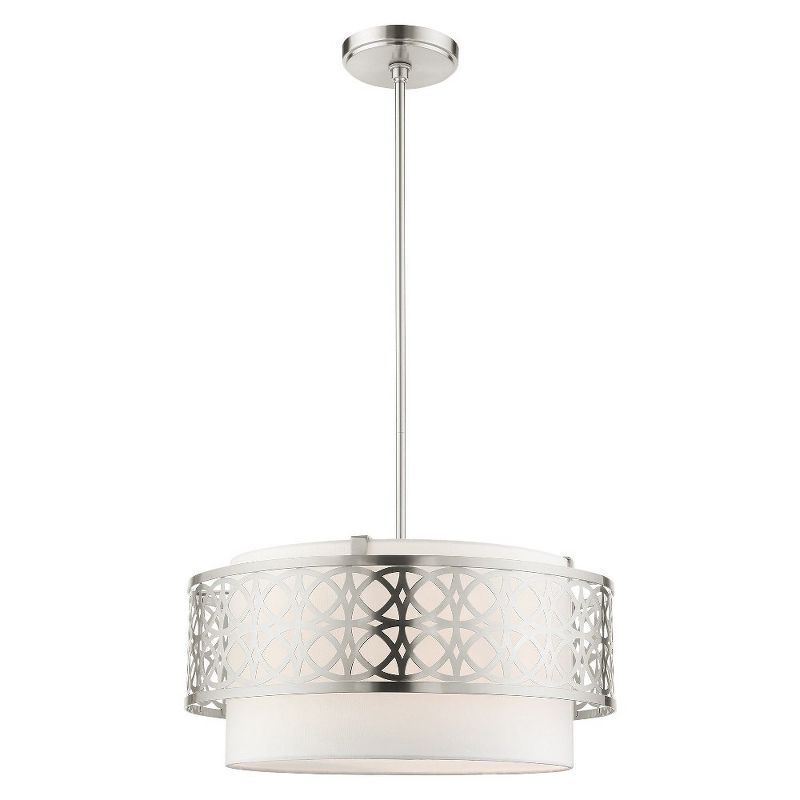 Nickel Drum Pendant Light with Latticework Shade