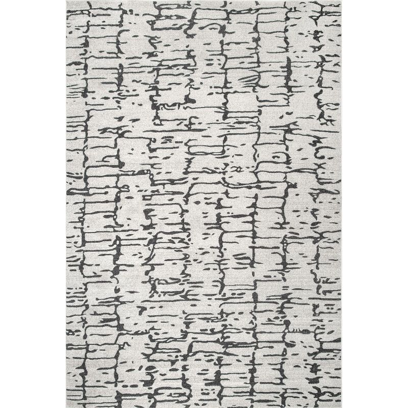 Ivory Abstract Synthetic 5' x 7' Easy Care Area Rug